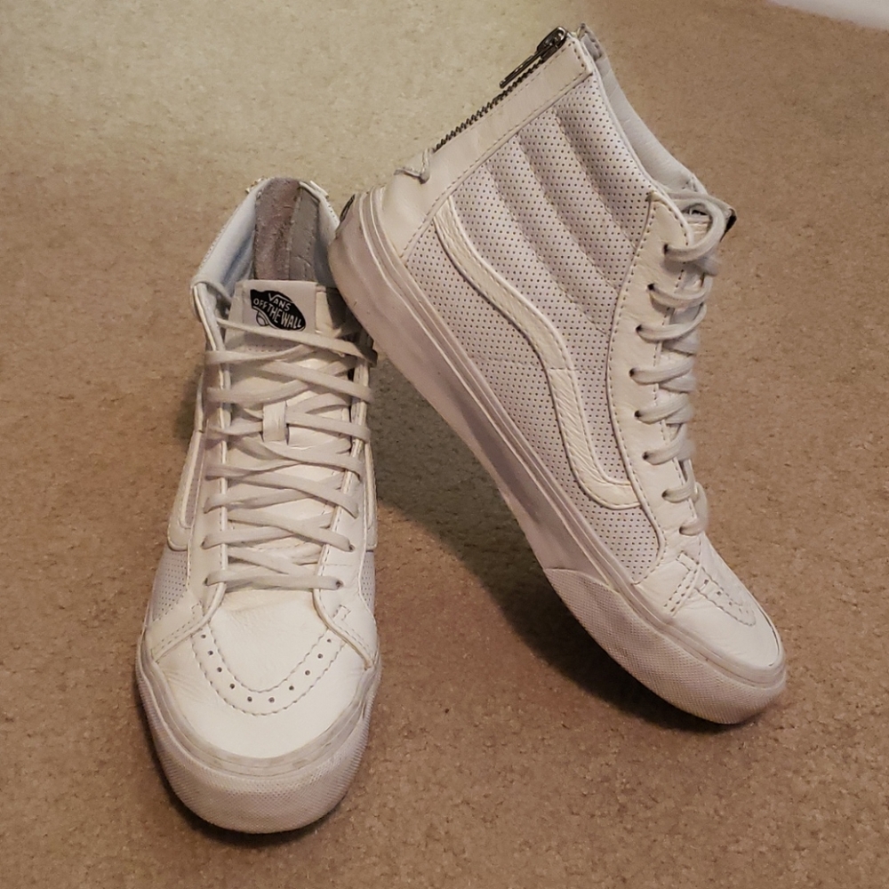 Genuine White Leather Vans High Top Sneakers/Shoes